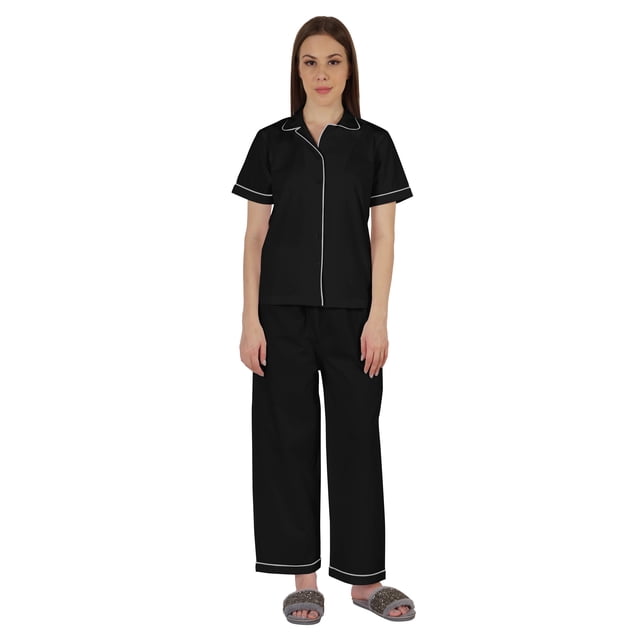 Inkmeso Ensemble de Pyjama en Coton pour Femmes, Manches Courtes Classiques, 2 Pcs, Chemise et Pyjama de Détente