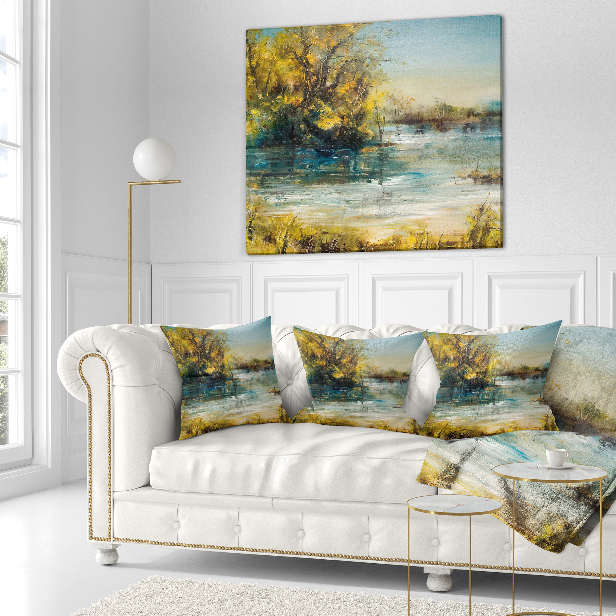Designart Trees by the Lake - Landscape Printed Throw Pillow - 16x16