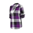 thumbnail image 5 of Weardear Womens V Neck Basic Plaid Print Cotton Cuffed Shirts Long Sleeve Work Tops Blouses S-5XL, 5 of 6