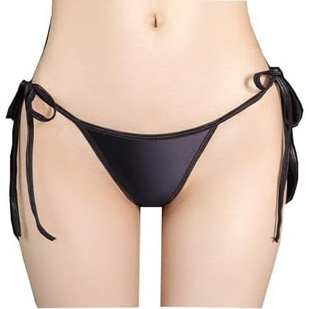 Women Floral Lace Bottom Panties Thong V-String Lingerie Underwear  Tie Side G String Easy to Remove Low Waist Thong  Black