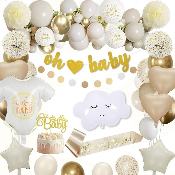 Baby Shower Decorations, Gold Baby Shower Balloons Set for Boys Girls Mummy to Be Sash Cake Topper Banner for Baby Shower Gender Reveal Party Decorations