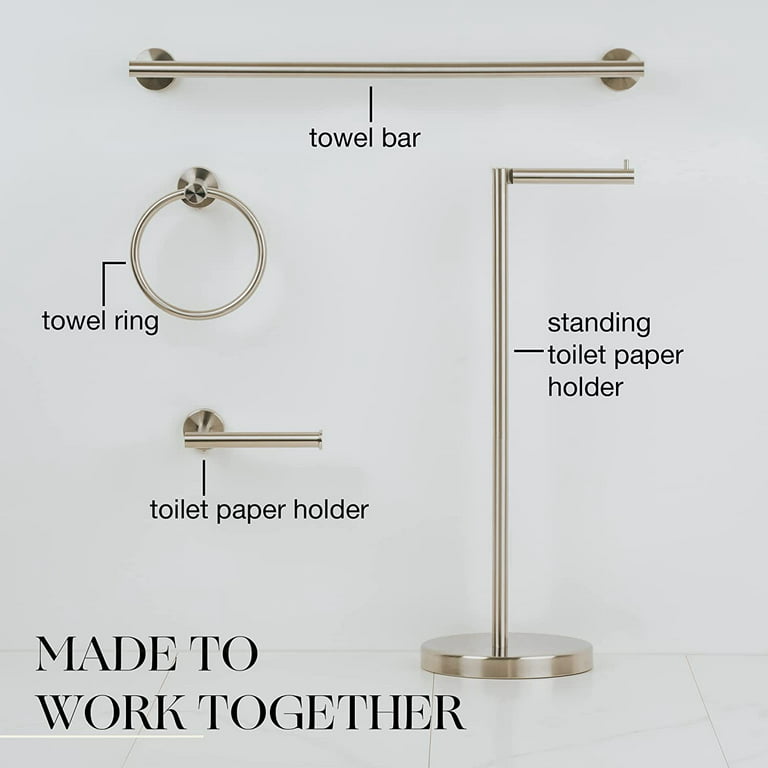 Marmolux ACC - Free Standing Toilet Paper Holder Stand Brushed Steel Finish 1pc - Storage for 4 Rolls of Toilet Tissue Sus 304 Stainless Steel