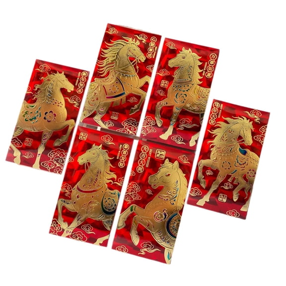 Chinese New Year Red Envelopes 2026 Year of the Horse Lucky Money Packets Hong Bao for Spring Festival Lunar New Year Party Supplies Gift Envelopes 6 Pack