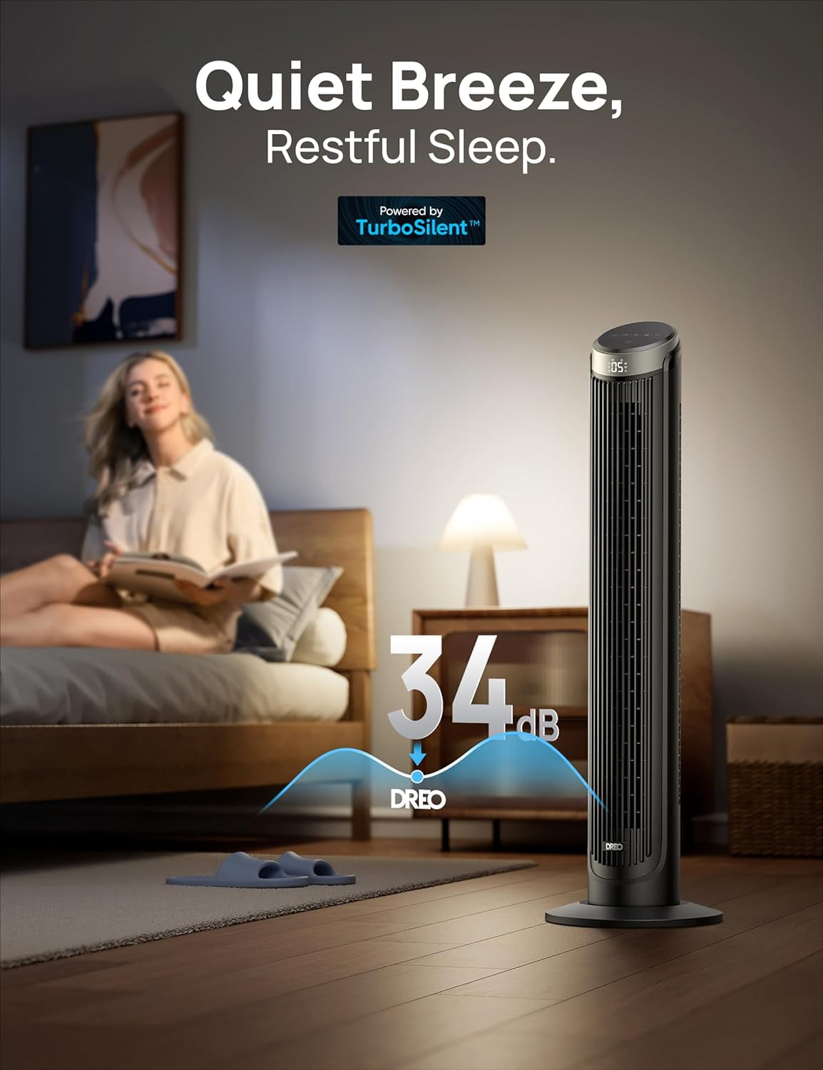 DREO Tower Fans for Bedroom, 90° Oscillating Fans for Indoors, 4 Modes ,5 Speeds ,Max 26Ft/s, 12H Timer, LED Display with Touch, Remote Control, 40" Quiet Bladeless Standing Floor Fan for Home Office