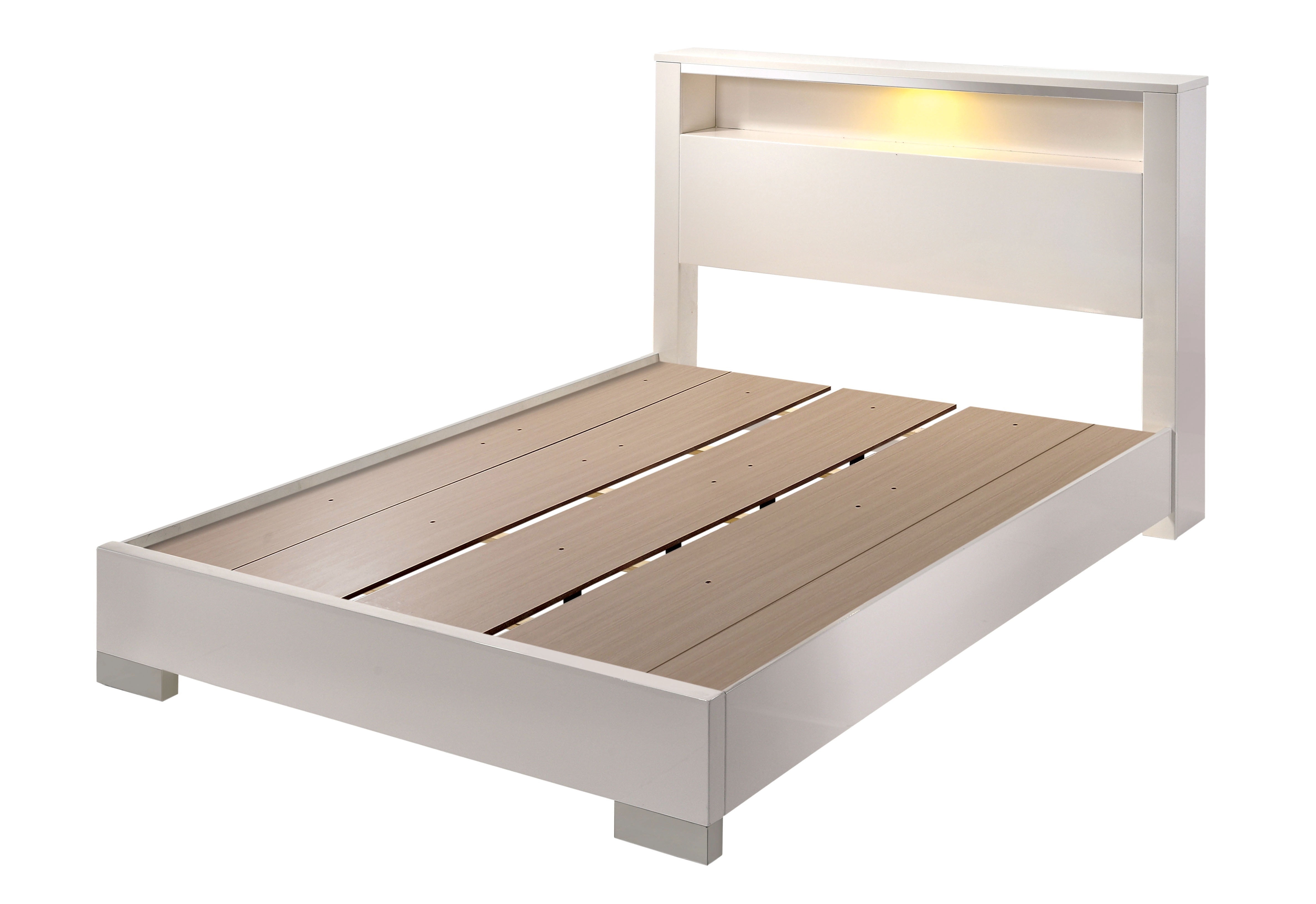 Furniture of America Quaker Contemporary Wood LED Panel Bed, Queen, White