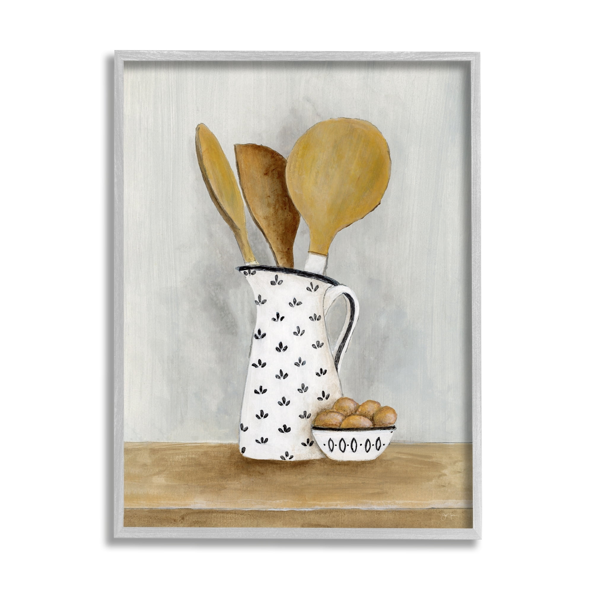 Stupell Industries Kitchen Eggs & Utensils Still Life Food & Beverage Painting Gray Framed Art Print Wall Art