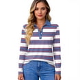 thumbnail image 5 of Women's Polo Shirt Long Sleeve Tops Collared Button Down Golf Tee Casual Spring Summer Work T Shirts Purple L, 5 of 5