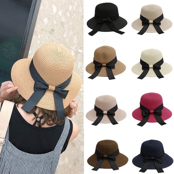 Duoif Sun Hats for Women, Straw Beach Hat Uv Sun Protection, Foldable Bowknot Sun Beach Hats Summer Hat Wide Brim Straw Sun Hat B