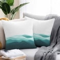 thumbnail image 2 of Outdoor Waterproof Throw Pillow Covers Set of 2 Turquoise Waves Decorative Pillowcases Square Outdoor Pillows Cushion Case 16x16 Inch Ocean Spray Lines Patio Pillows for Couch Sofa Bed Garden, 2 of 9