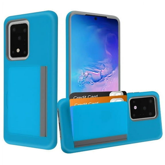 Samsung Galaxy S20 ULTRA (6.9") Wallet Phone Case Protective Cover with 3 Cedit Cards ID Holder Slots Heavy Duty Shockproof Hybrid Rubber Hard PC TPU Armor BLUE Cover for Samsung Galaxy S20 Ultra