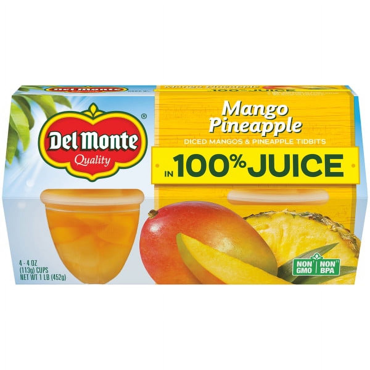(4 Cups) Del Monte Mango Pineapple Tidbits Fruit Cups in Juice, 4 oz - image 2 of 3