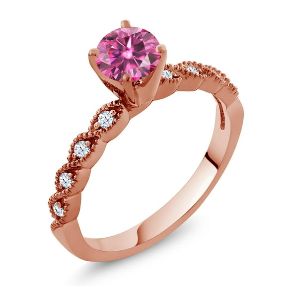 Gem Stone King 18K Rose Gold Plated Silver Ring Round Pink Moissanite and (0.92 Cttw, Size 5)
