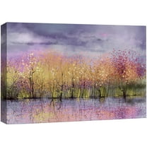 wall26 Canvas Wall Art Blossom Trees with Brown Leaves Near a Lake in Spring Time Landscape Forest Oil Painting Impressionism Scenic Expressive for Living Room, Bedroom, Office - 16x24 inches
