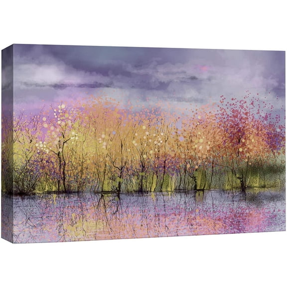 wall26 Canvas Wall Art Blossom Trees with Brown Leaves Near a Lake in Spring Time Landscape Forest Oil Painting Impressionism Scenic Expressive for Living Room, Bedroom, Office - 16x24 inches