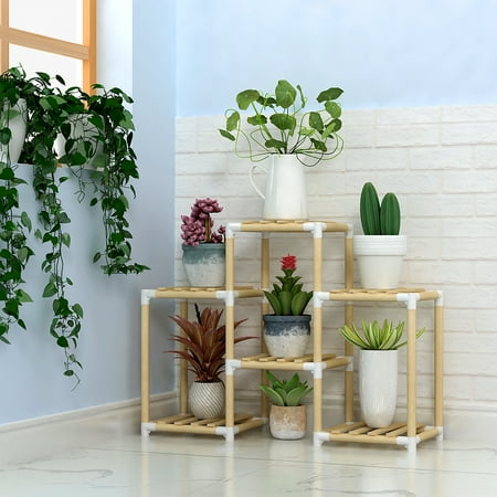 Wooden Flower Carts 6 Layer Flower Stand Plant Display Shelf Flower Pot Multi Tiers Plant Rack Wooden Indoor Outdoor Patio Garden ()