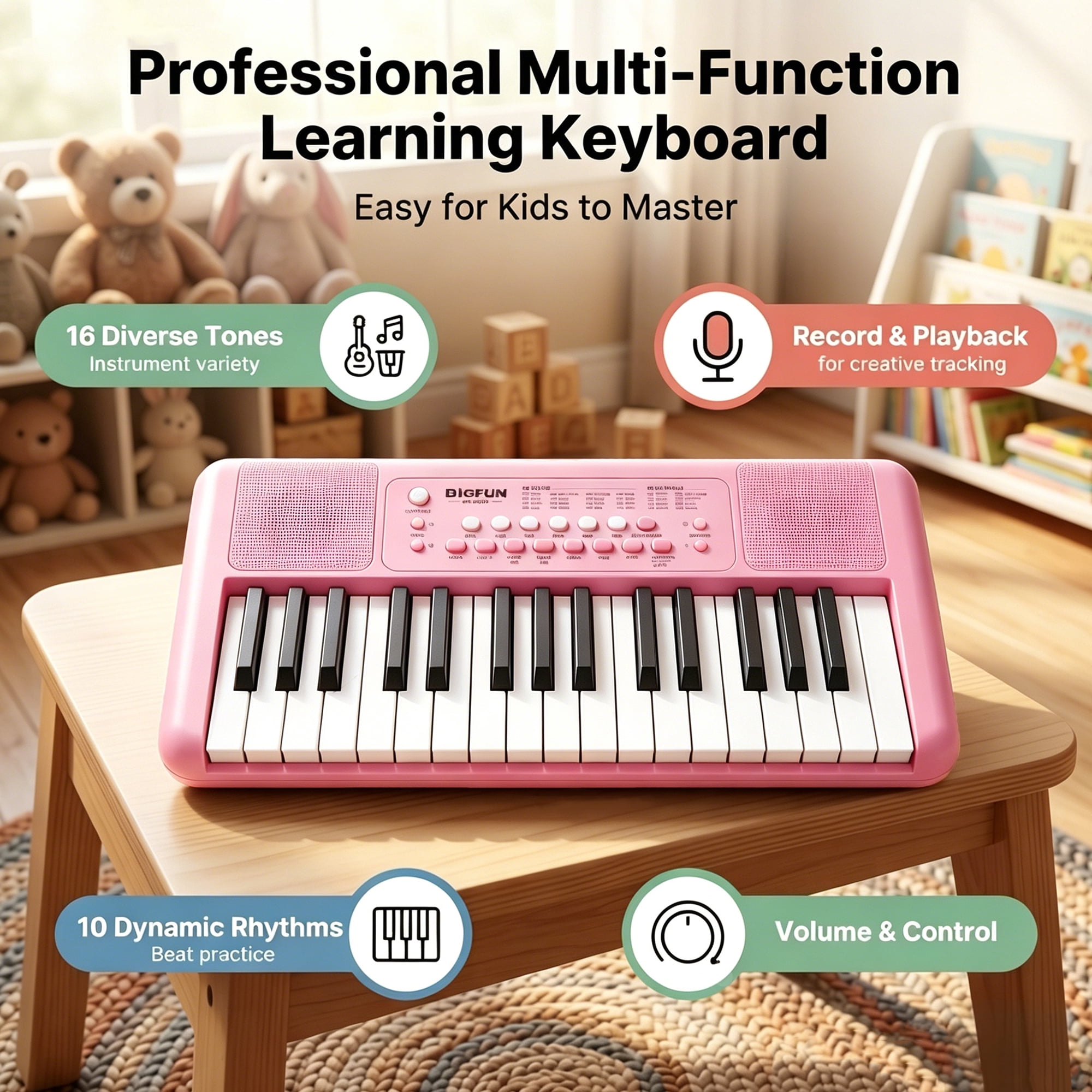 Fosoundpro 32-Keys Piano Keyboard, Portable Electric Piano for Toddler, Music Educational Instrument Toy Gifts for 3-7 Years Old Boys Girls