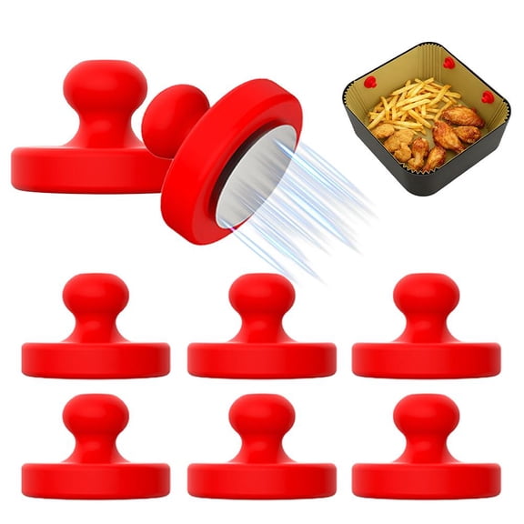 Air Fryer Magnets for Parchment Paper, 8PCS Strong Magnetic Silicone Clips to Secure Liners & Prevent Burning, 100% Food-Safe BPA Free, Waterproof & Heat-Resistant (0.86 inch,) (Red)