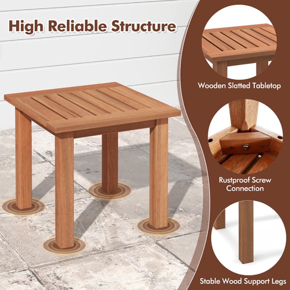 Aimee Lii Patio Hardwood Square Side Table with Slatted Tabletop, Outdoor Patio Furniture Aimee Lii Patio Hardwood Square Side Table with Slatted Tabletop, Outdoor Patio Furniture