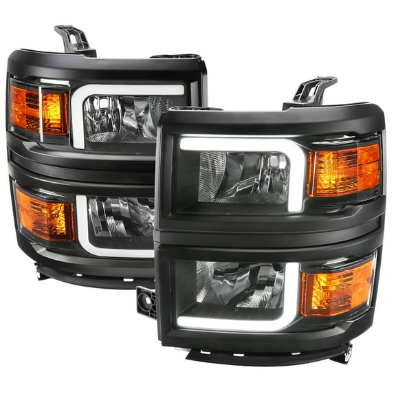 LED Bar Factory Style Headlights (Black Housing/Clear Lens/Black Trim) Made for and Compatible with 2014-2015 Chevrolet Silverado 1500