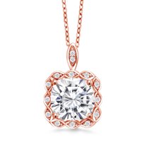 Gem Stone King 18K Rose Gold Plated Silver Pendant with Chain Set with Moissanite (5.14 Cttw)