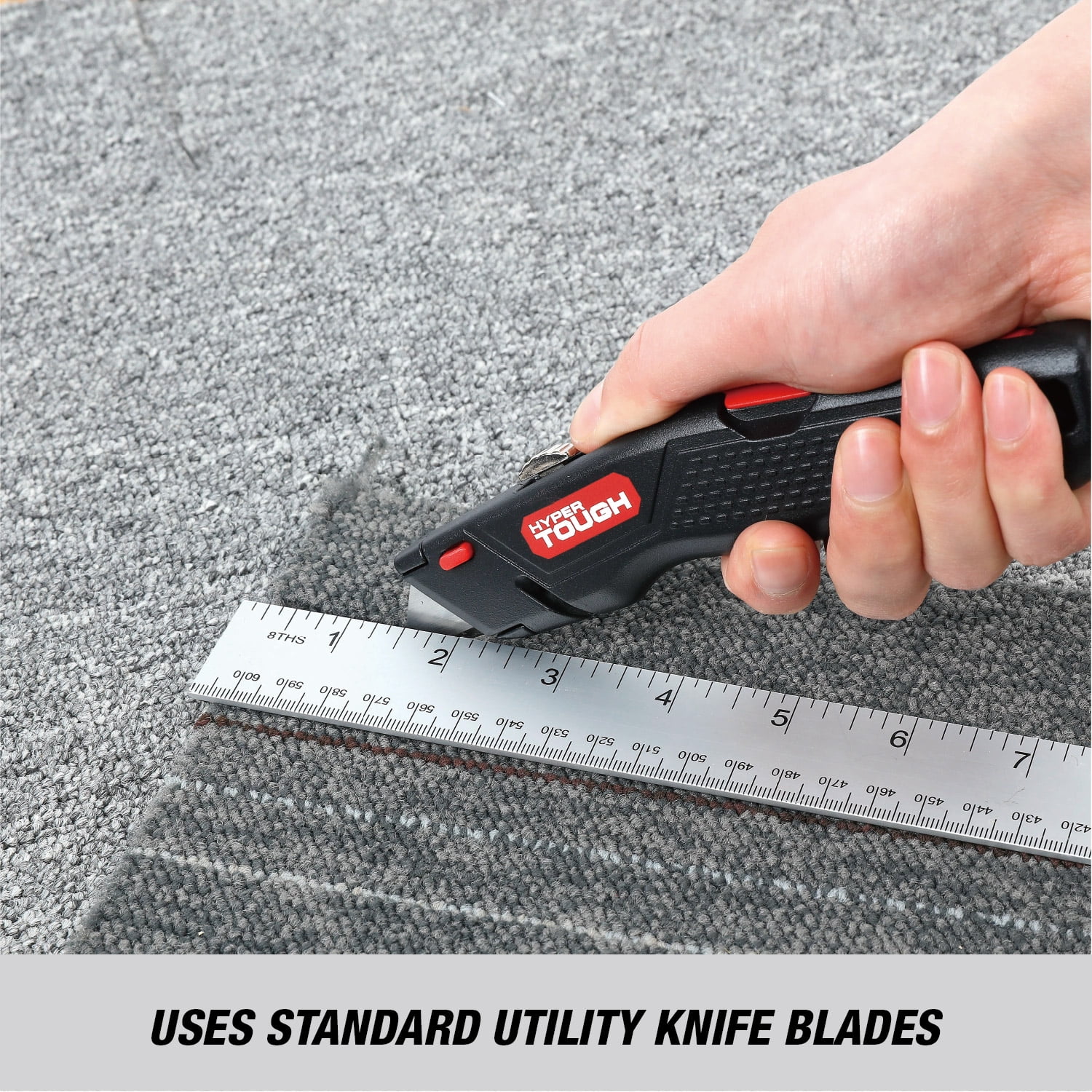 Hyper Tough Quick-Change Retractable Utility Knife with 3 Blade Replacements and Blade Storage, Black