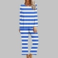 thumbnail image 2 of WRKEKC Outfits for Women Fall Outfits for Women Trendy Striped Print Crew Neck Long Sleeve Top and Pants Set for Casual Lounge Fall Wear, 2 of 5