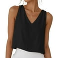 thumbnail image 2 of Otntypg Womens V Neck Cropped Cotton Linen Tank Tops Spring Summer Sleeveless Cami Shirts Loose Lightweight Casual Basic Workout Tees Blouses Black L, 2 of 8