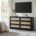 thumbnail image 4 of SICOTAS 56.85" 6 Drawer Tall Dressers,Rattan Dresser with Large Storage Space Boho Dressers & Chests of Drawer Wooden Dressers for Bedroom,Black Oak, 4 of 9