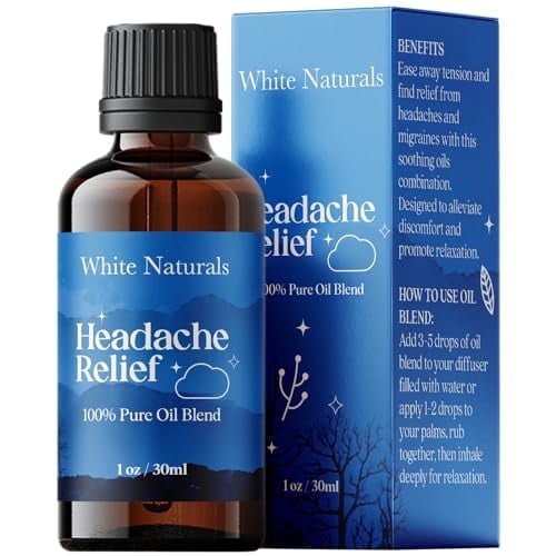 White Naturals Headache Relief Essential Oil Blend – Soothing Aromatherapy Oil for Tension & Headache Relief, 100% Pure & Natural Essential Oils for Calm & Relaxation, 1oz