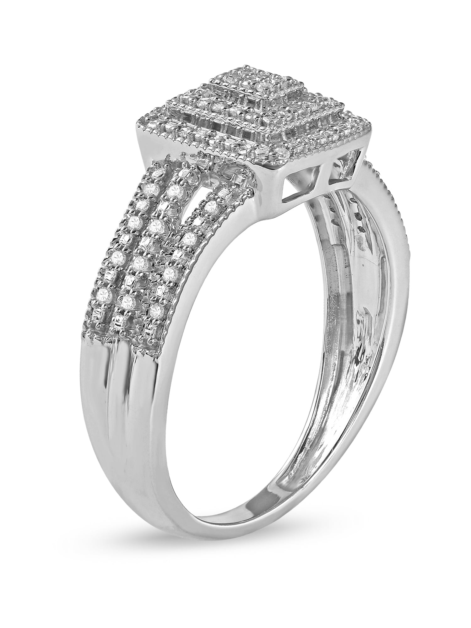 1/6Ct TDW Diamond 10K White Gold Cluster Engagement Ring