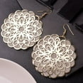 thumbnail image 2 of Grandest Birch Women Vintage Ethnic Chic Large Round Hollow Flower Dangle Eardrops Hook Earrings Alloy Gold, 2 of 6