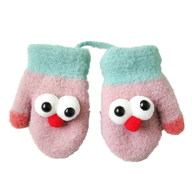 Mitaines pour Tout-Petits avec Cordon, Gants d'Hiver Chauds Extensibles à Doigts Complets
