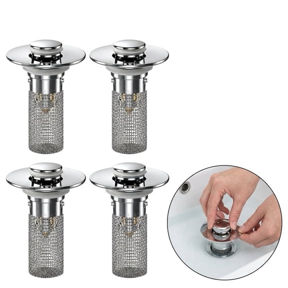 Pop Up Bathroom Sink Stopper, Drain Hair Catcher with Strainer Basket, Universal Sink Drain Stopper, Bathroom Sink Drain Strainer, Shower Drain Cover, Drain Strainer, 4 Pack