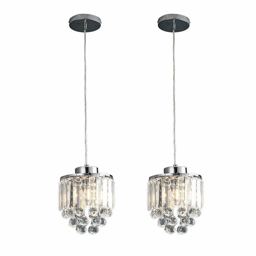 Fichiouy 2pcs LED Crystal Chandelier Pendant Fixture Kitchen Island Light Hanging Lamps E26