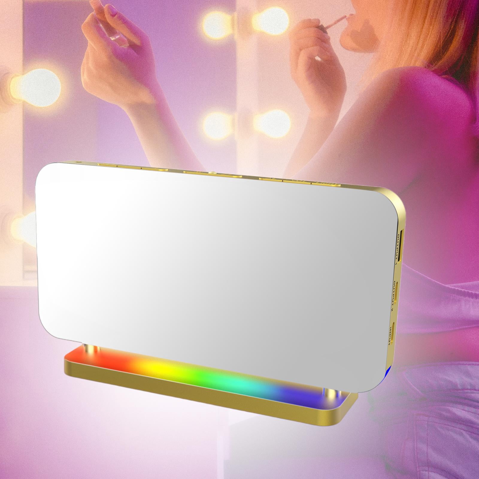 deevoka LED Digital Alarm Clock Bedroom Electronic Desk Clock RGB Color Modes Mirror Display for Home Living Room Tabletop Decoration Gold