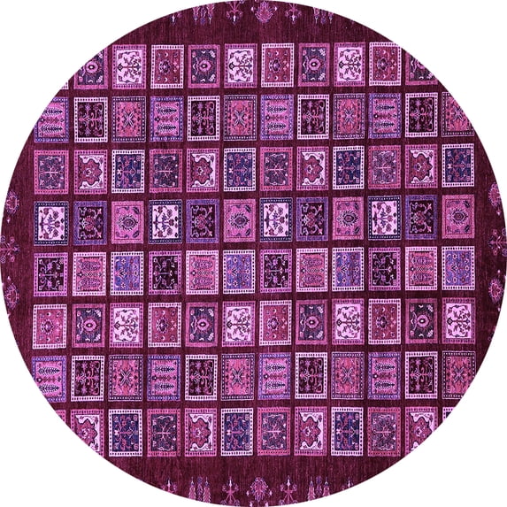 Ahgly Company Machine Washable Indoor Round Abstract Purple Modern Area Rugs, 7' Round