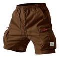 thumbnail image 6 of Domzle Men's Casual Cargo Shorts Drawstring Elastic Waist Shorts Summer Cotton Chino Work Shorts with Zipper Pockets Brown L, 6 of 6