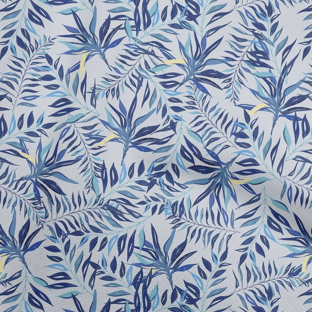 oneOone Polyester Spandex Blue Fabric Tropical Leaf With Abstract Texture Sewing Craft Projects Fabric Prints By Yard 56 Inch Wide