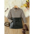 thumbnail image 2 of Bslissey Kids Baby Girls Skirt Sets Long Sleeve Turtleneck Striped Tops + Leather Skirt 2Pcs Outfits Toddler Spring Fall Sweet Casual Clothes 6M 12M 18M 24M 3T 4T, 2 of 9
