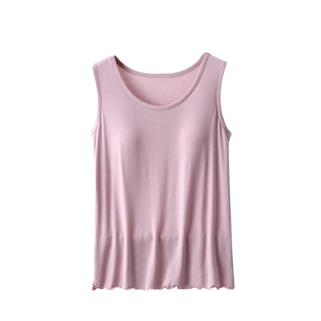 FAIWAD Débardeur d'Été pour Femmes Pyjama Sans Manches Vêtement de Nuit Col Rond Confortable Basique avec Coussinet de Poitrine