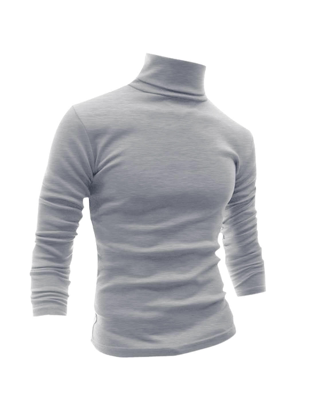 Men Slim Fit Lightweight Long Sleeve Top Turtleneck T-Shirt Light Grey ...