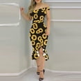 thumbnail image 4 of CNKOO Summer Formal Dress Floral Printed Off Shoulder Irregular Split Ruffles Bodycon Dress for Wedding Party Banquet, 4 of 13