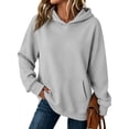 thumbnail image 3 of 2026 Autumn Casual Hoodies Womens Long Sleeve Solid Pullover With Front Pocket Lightweight Daily Tops Light Gray XL, 3 of 5