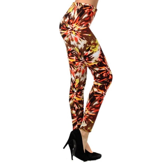 Lady's Printed Leggings - Crystal Explosions in Orange Brown Printed