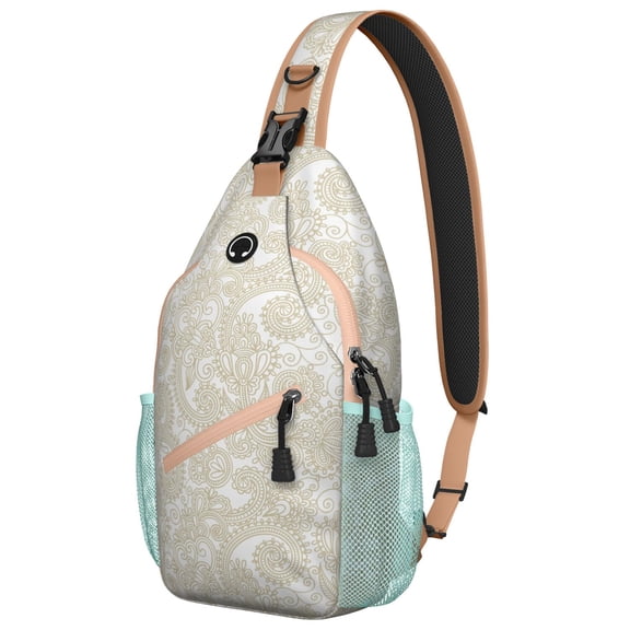 Colorful Paisley Boho Sling Backpack, Vintage Ethnic Crossbody Shoulder Bag with Abstract Floral Design, Lightweight Travel Hiking Daypack