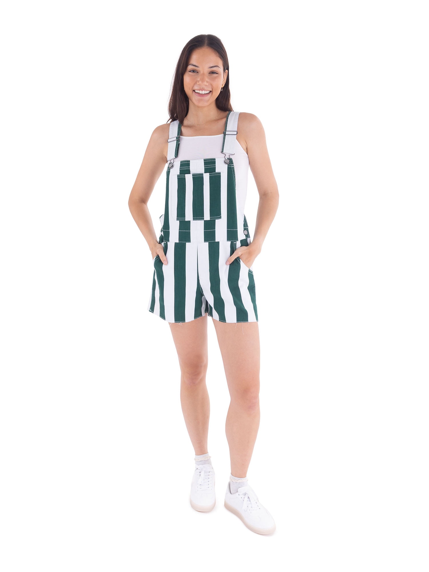 No Boundaries Game Day Raw Hem Shortalls, 3" Inseam, Women's