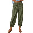 thumbnail image 3 of Brnmxoke Women's Capri Pants High Waist Drawstring Cinch Bottom with Button Cotton Linen Loose Casual Trouser Business Work Pants with Front Pockets Army Green,S, 3 of 8