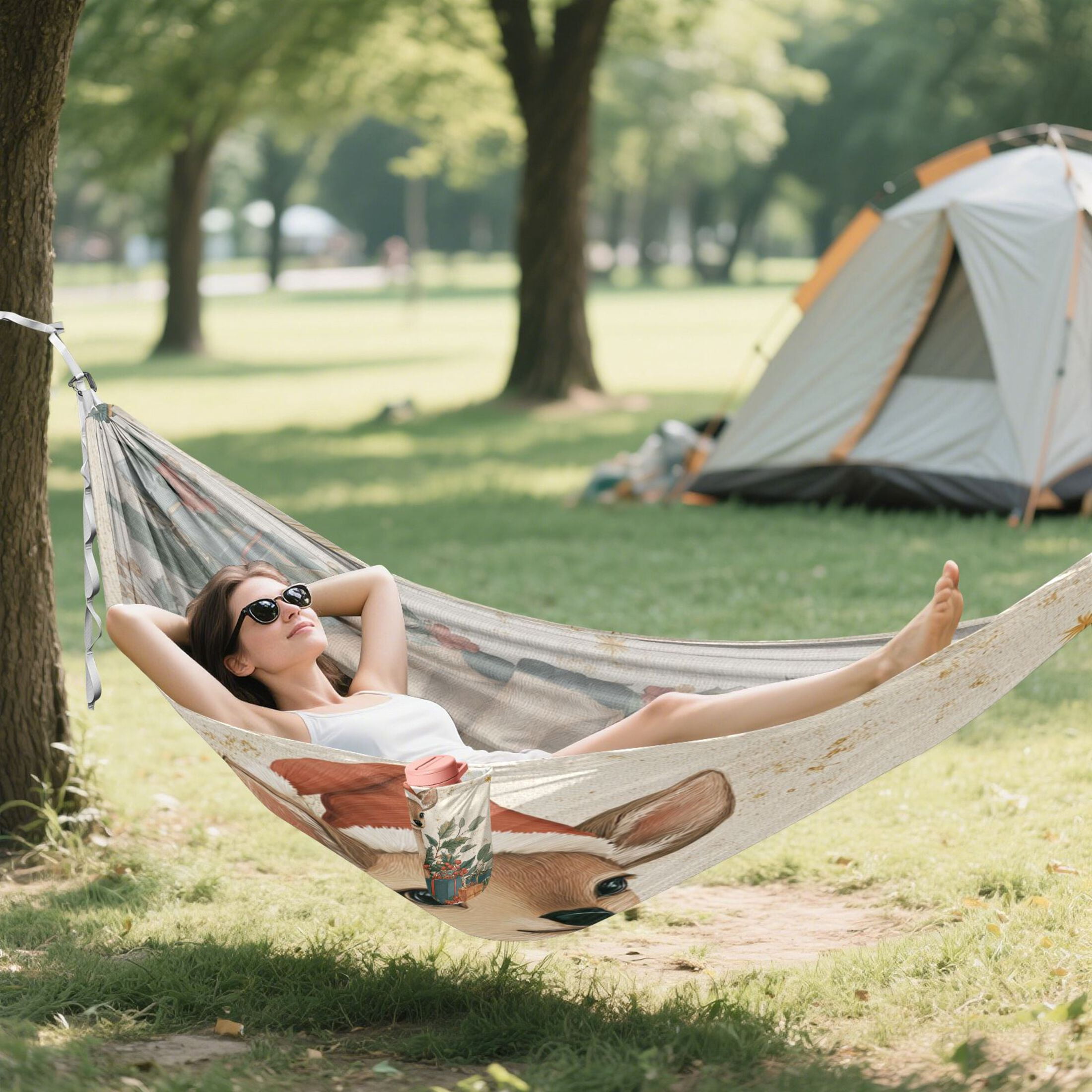 Hammock Camping Hammock Nylon Portable Hammock Travel Camping Hammock Warm Christmas Orange Deer