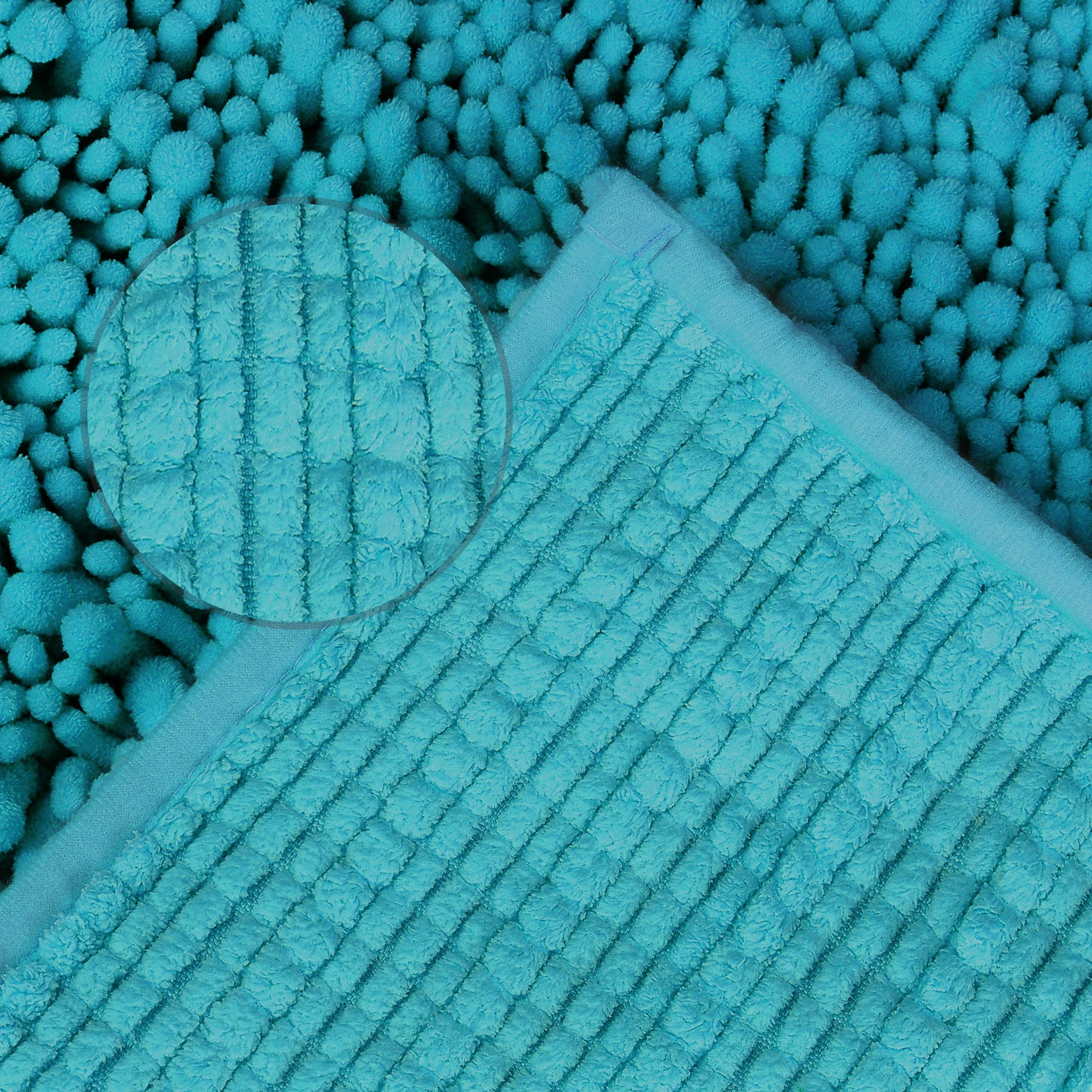 Unique Bargains Chenille Bathroom Rugs Non-Slip Bath Rugs Plain Washable Soft Shower Mat Blue 16" x 24"