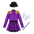 thumbnail image 4 of iiniim Kids Girls Circus Ringmaster Costume Long Sleeve Bodysuit with Hat Magic Wand Gloves Set Purple 16, 4 of 7